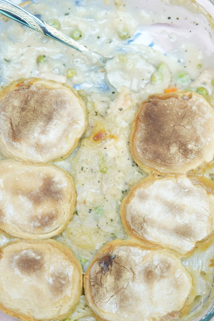 Baking the Chicken and Biscuit Casserole