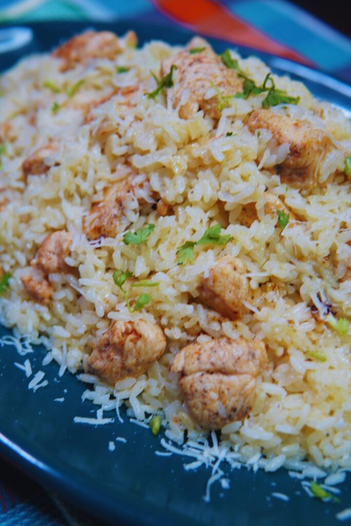 cooking the Garlic Parmesan Chicken and Rice