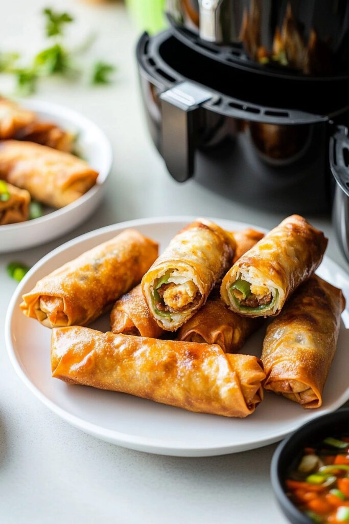 Cooking the air fryer egg rolls