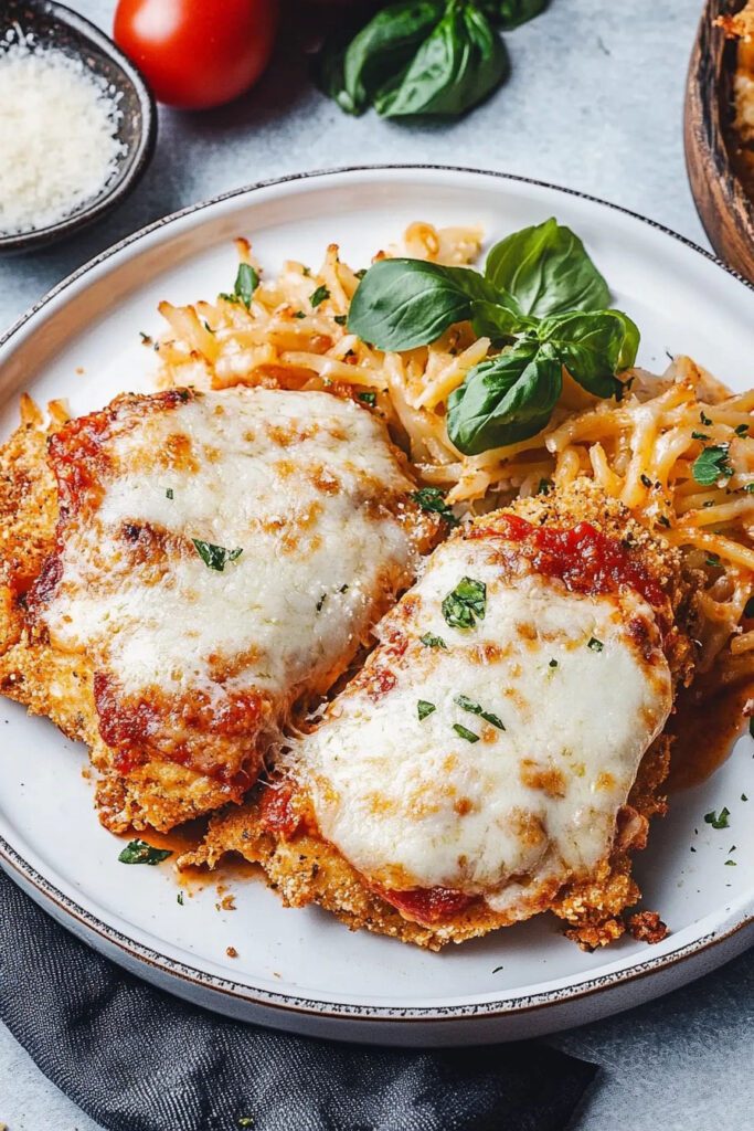 Serving the air fryer chicken parmesan