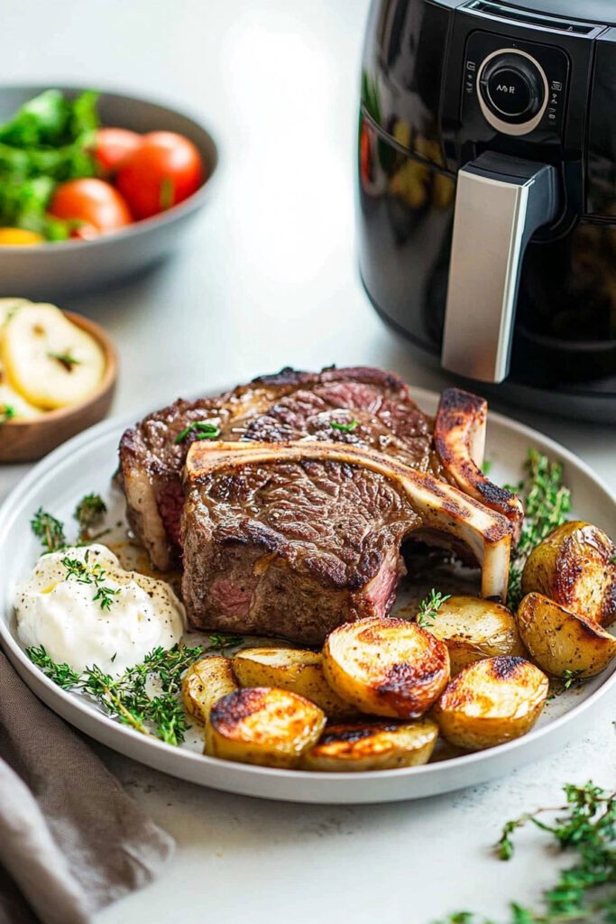 Serving the air fryer ribeye