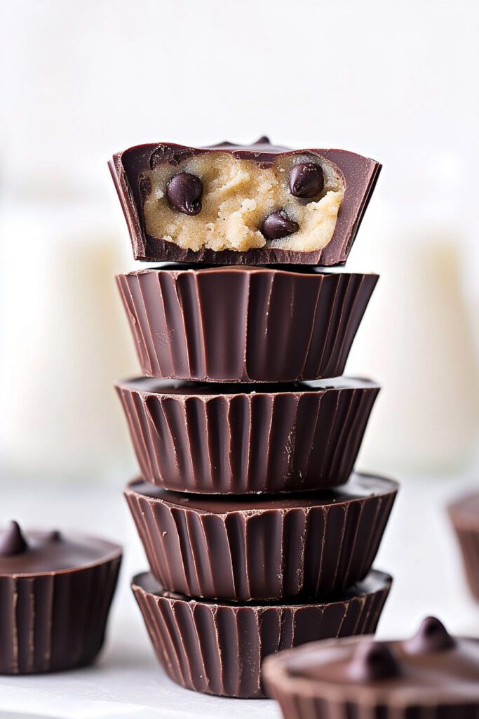 Assembling the No Bake Cookie Dough Chocolate Cups