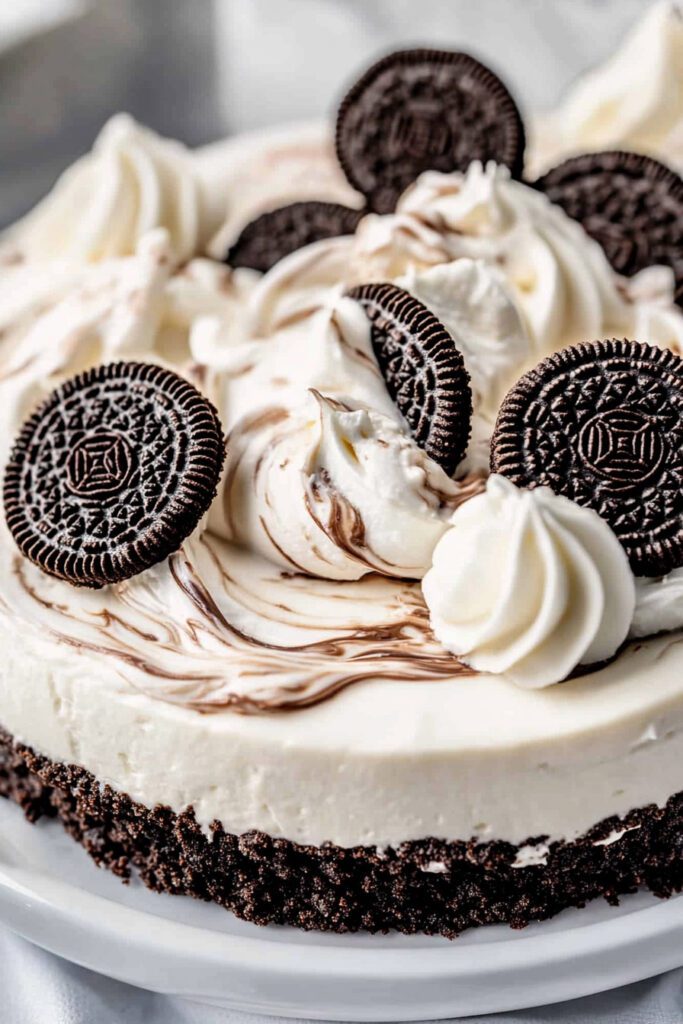 Assembling the No Bake Oreo Cheesecake