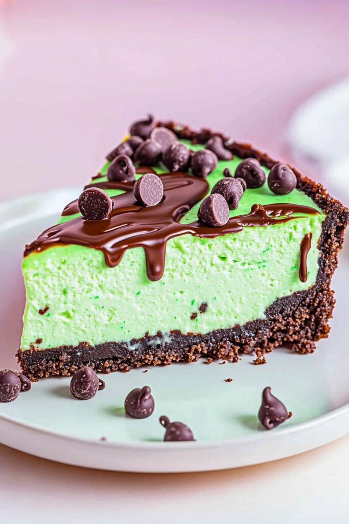 Serving the Mint Chocolate No Bake Cheesecake