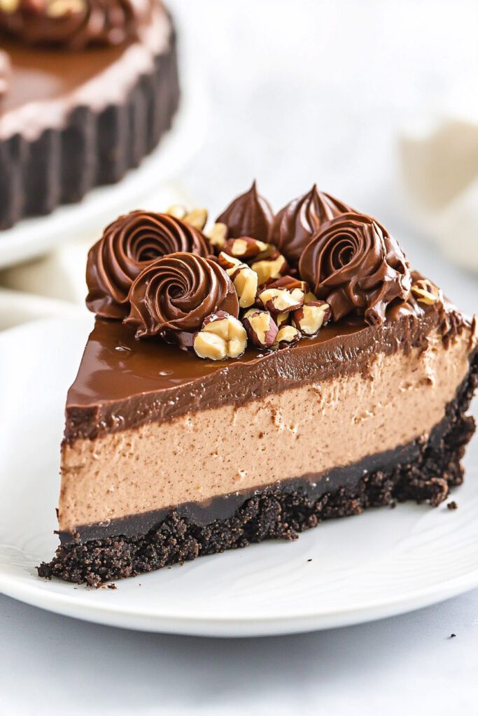 Serving the No Bake Nutella Cheesecake