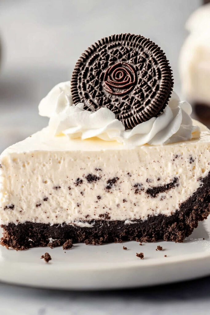 Serving the No Bake Oreo Cheesecake