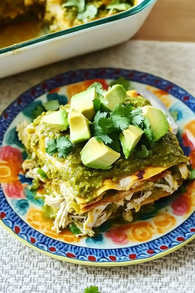 Serving Green Enchilada Casserole with Chicken