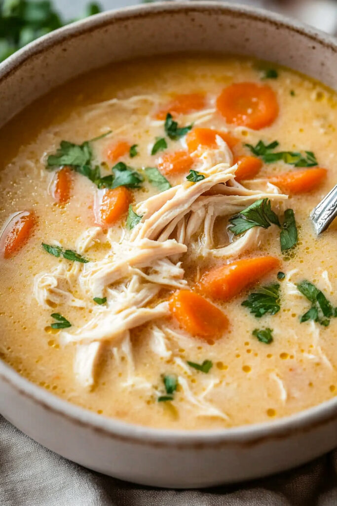 Serving Creamy Chicken Soup